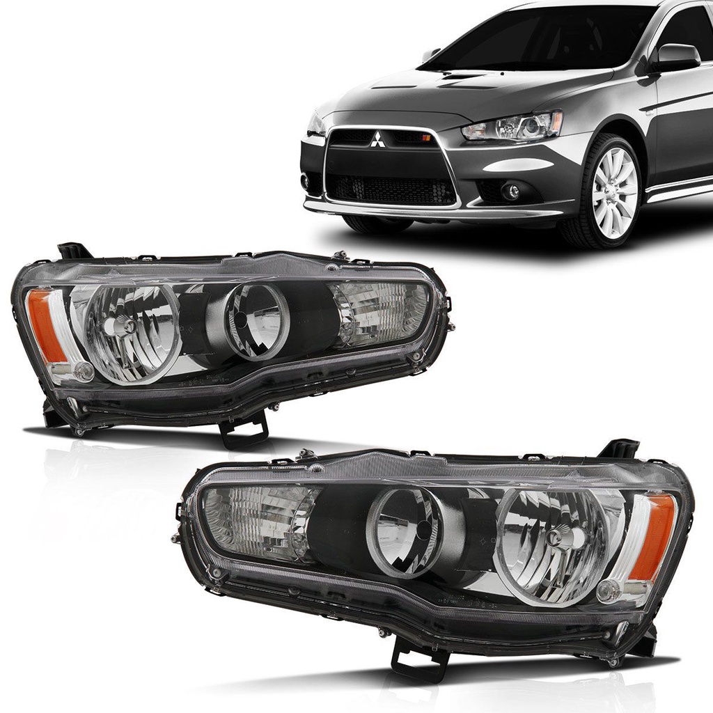 Farol Lancer 2011 2012 2013 2014 2015 Foco Duplo Mascara Negra - Spare Parts and Accessories for Vehicles