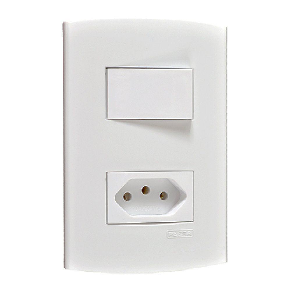 Conjunto Alfa 1543a 1 Interruptor Simples Tomada 10A Branco Peesa ...