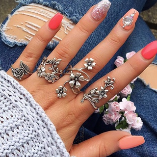 Conjunto De Anel Feminino De Prata Antiga Com Flor Vazada