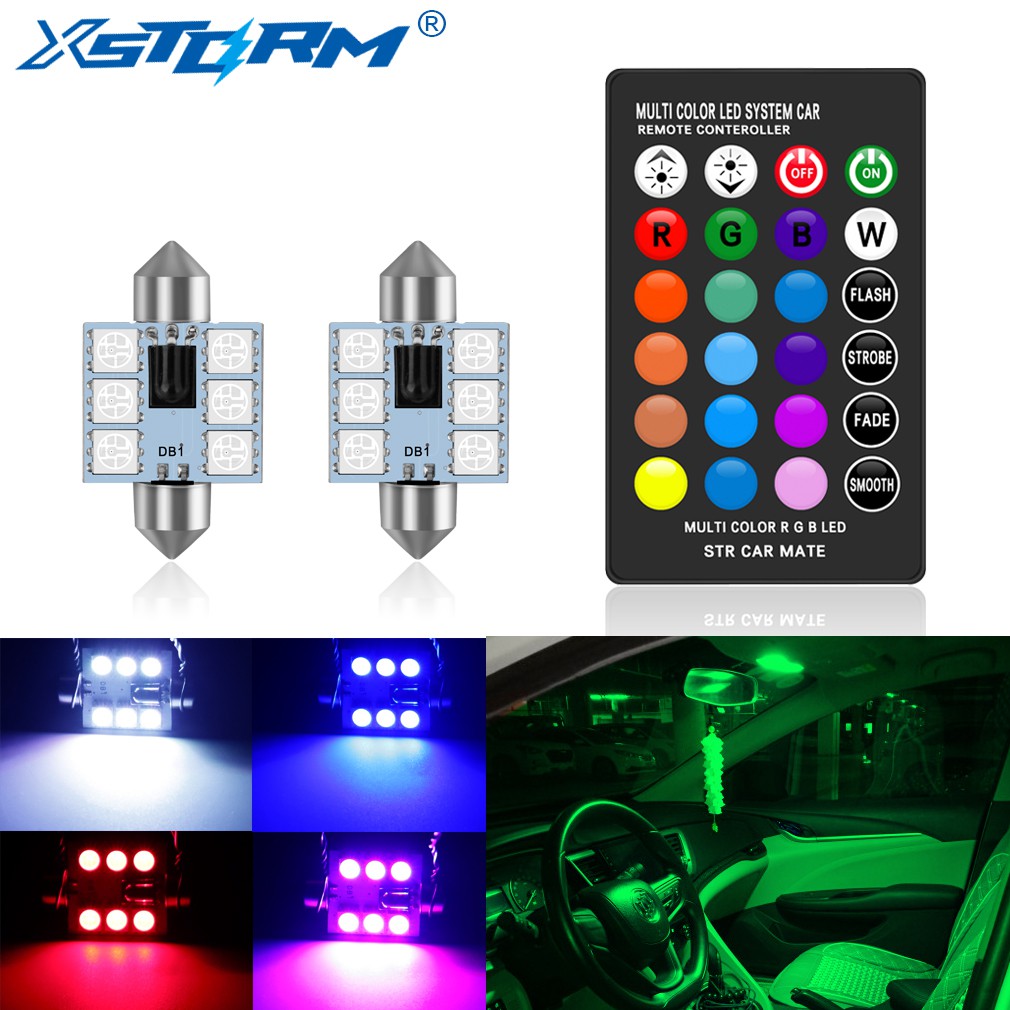 Claro Led Rgb Festoon 31mm 36mm 39mm 42mm Luzes Interiores Do Carro Com Controle Remoto Multicolor Claro Lâmpada De Leitura Auto 12v em Oferta na Shopee
