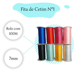 Fita Cetim LISA - 7mm de Largura - Rolo Com 100 Metros em Oferta na Shopee
