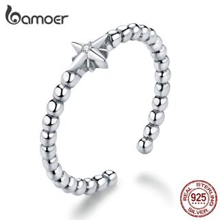 Bamoer Estrela Com Feijão De Prata Romântico Moda Feminina Tamanho Ajustável Anéis 925 Prata Esterlina