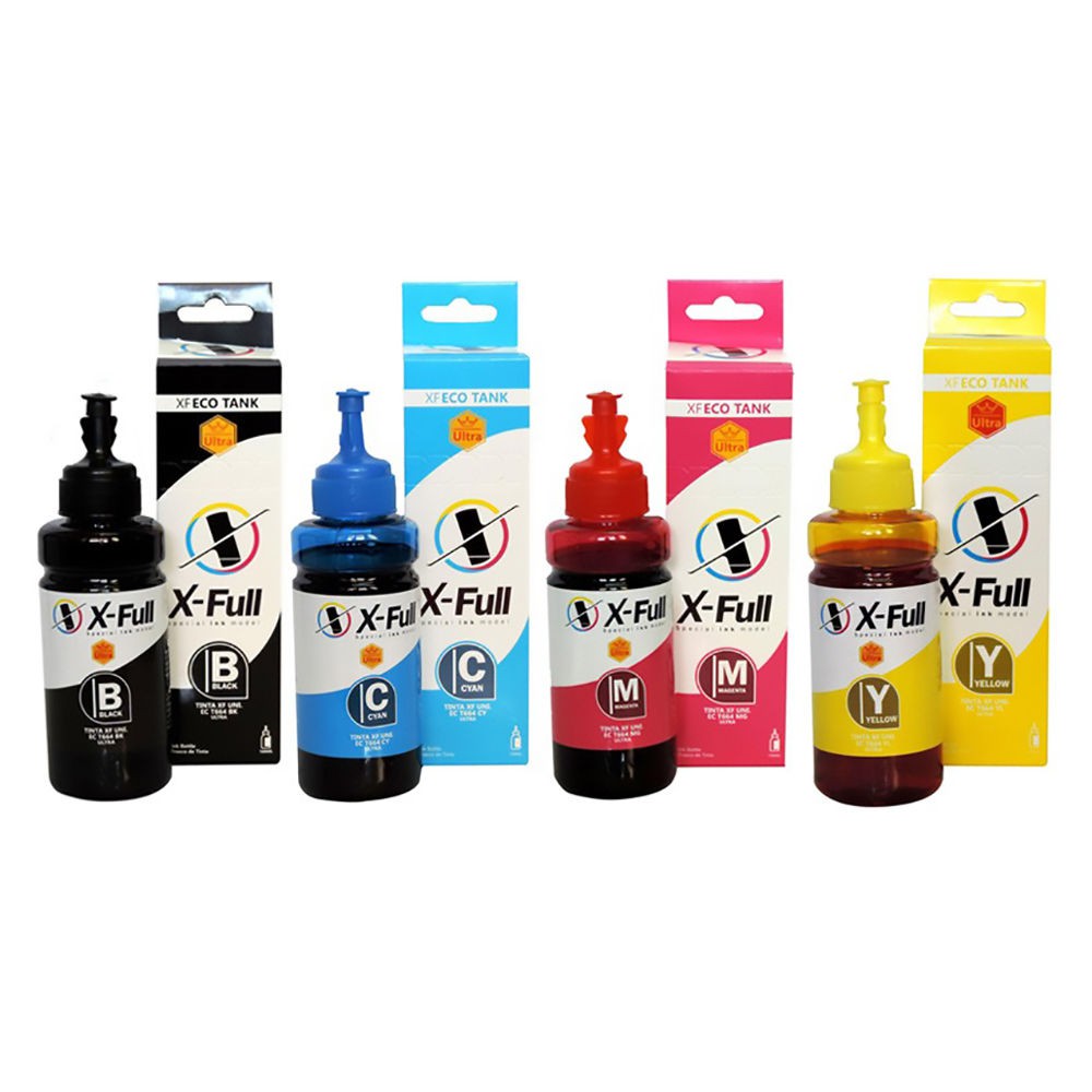 Kit 4 Cores Tinta Corante X-Full Ultra para Impressora Bulk-Ink Tanque de Tinta L365 L375 L380 L395 L355 L455 L565 4x100ml