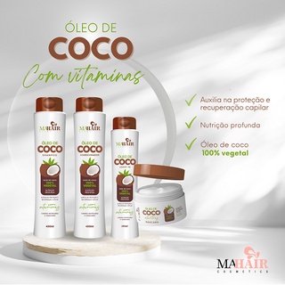 Kit Shampoo Condicionador Máscara e Leave in Mahair Óleo de Coco - KIT CAPILAR 4X1 Lançamento 2022 em Oferta na Shopee