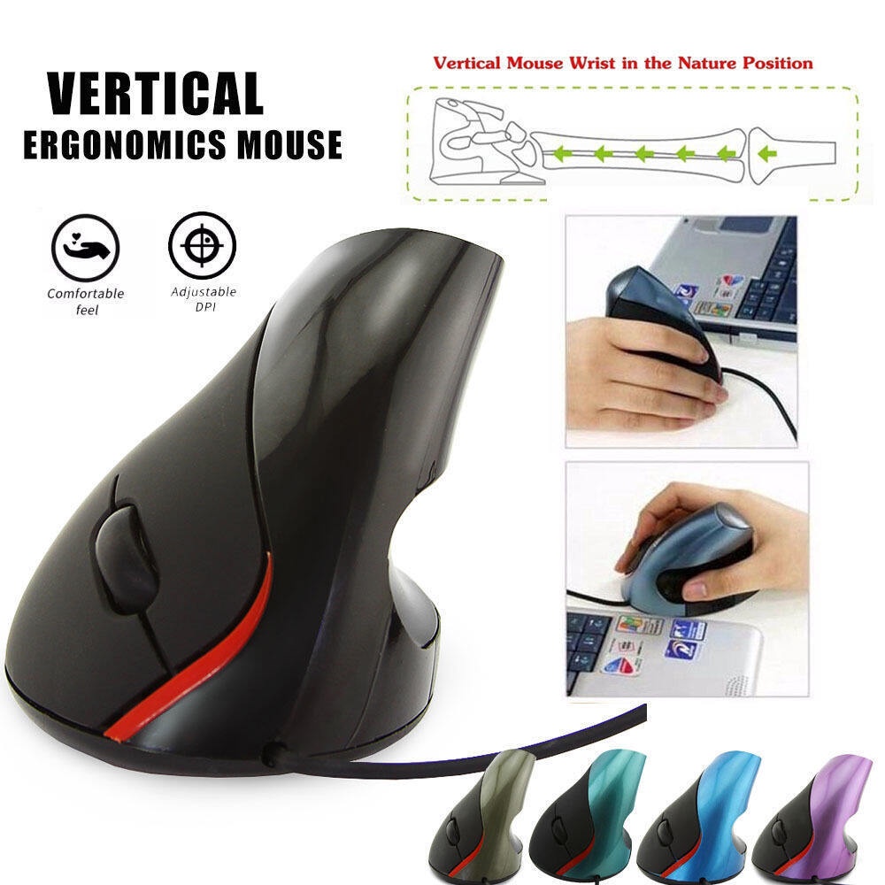 Rato USB Óptico Vertical Ergonômico 1600DPI Mouse Para PC Laptop Office Home