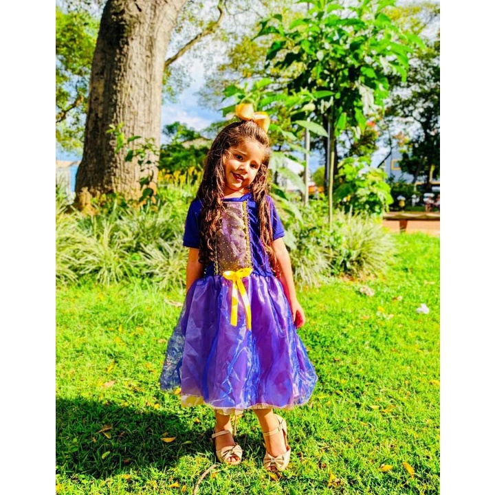 Fantasia Infantil Vestido Princesa Sofia Rapunzel Par Luvas e