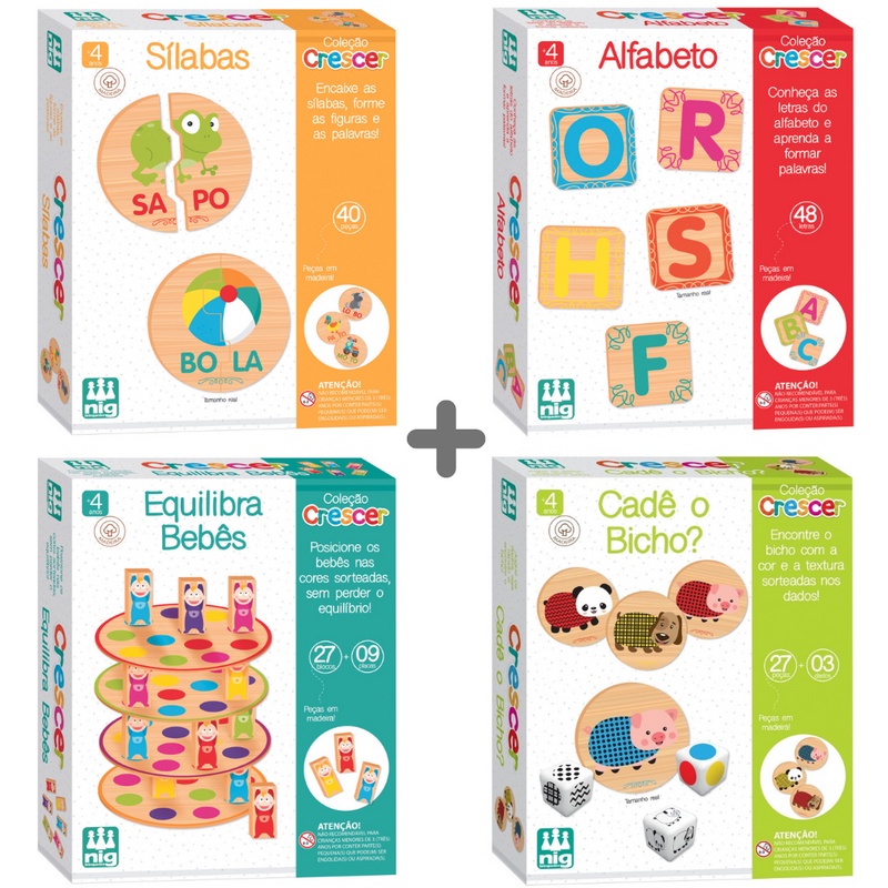 Kit 4 Jogos Educativos 4+ Anos Coleção Crescer: Sílabas + Alfabeto ...