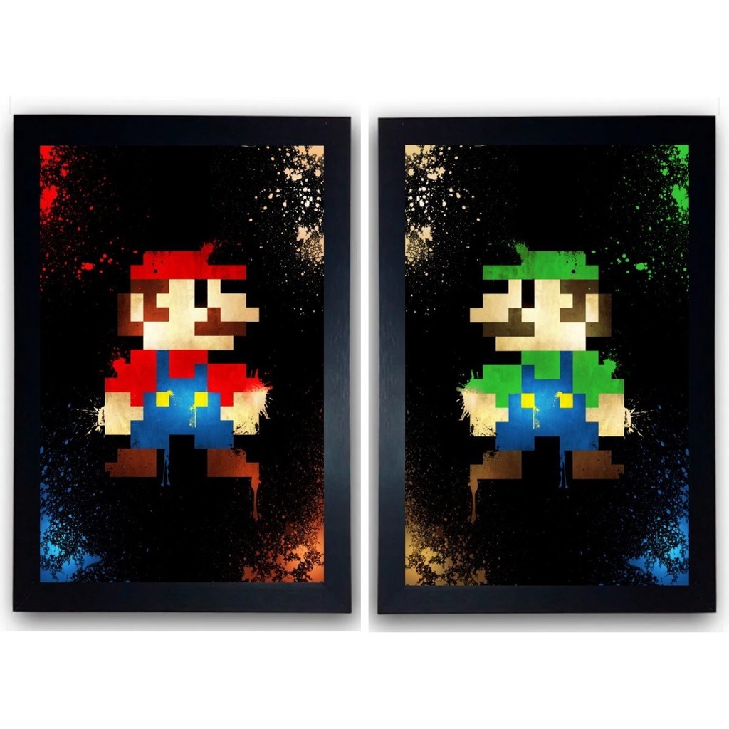 02 Quadros Super Mario World Nintendo Snes Moldurado 21x30cm
