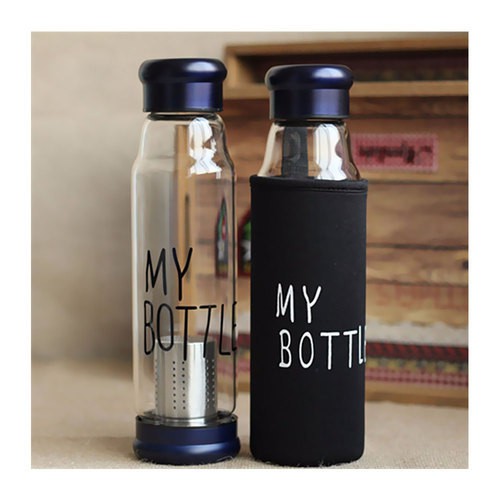 Garrafa Vidro Para Chá Infusor Inox Fundo Detox 550ml M2 Capa Neoprene