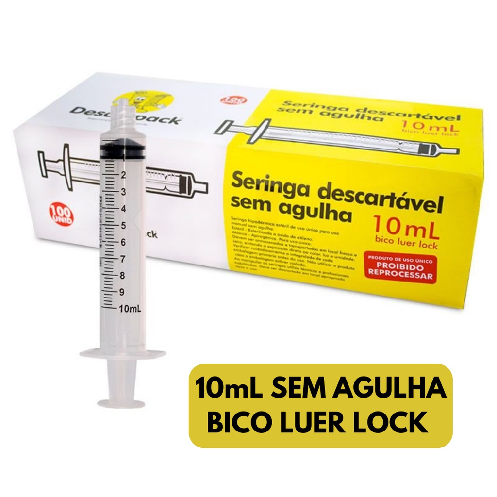 Seringa Descartável 10ml Luer Lock C/100 Unidades Descarpack