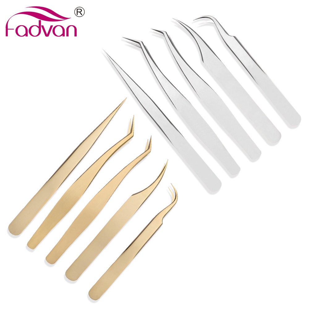 Fadvan 4/5Pçs/Conjunto Pinças De Cílios De Aço Inoxidável Profissional Para Extensão Antiestática Sobrancelha Maquiagem Excelente Fecho De Solda Lash Tongs Ferramentas De · foto 2