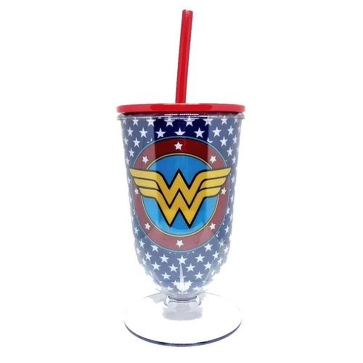 Copo Taça Acrilica Mulher Maravilha Stars Logo DC Comics