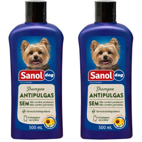 2 Shampoo para cachorro cães Sanol Antipulgas 500ml Pet Shop