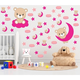 Adesivo Decoração De Parede Ursinhas Princesa Ursa Nuvem Rosa Menina Bebe Kids Baby