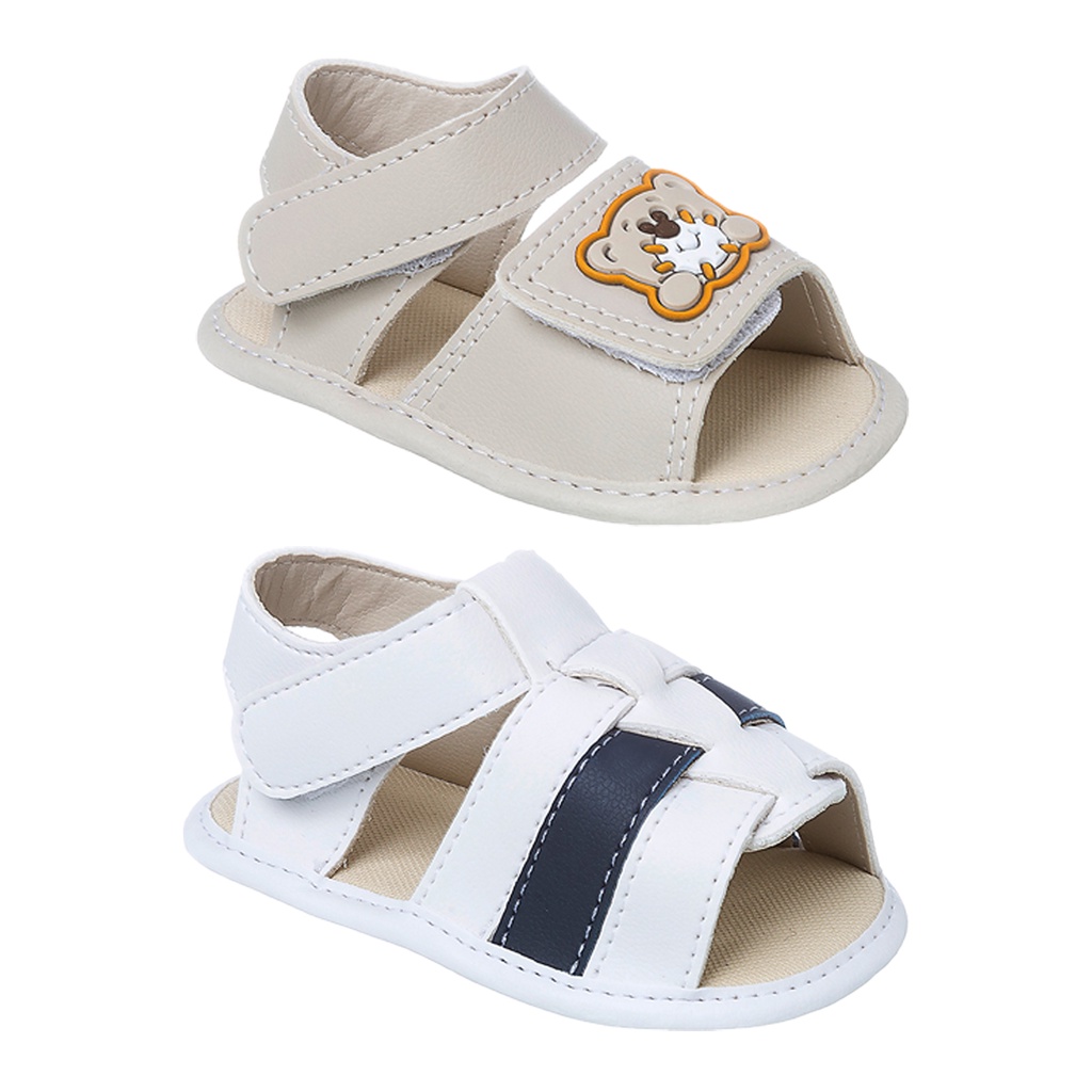 Sandália Bebê Infantil Menino  Kit 2 Pares Marfim/Branca Recem Nascido Sola Macia  Confortável