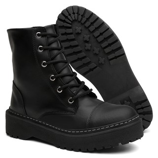 Coturno Feminino Preto Bota Tratorada Blogueira Tendência