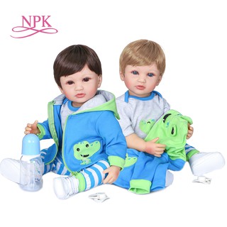 NPK 55CM original NPK full body silicone bebe doll reborn boy has two color hair baby birthday Gift bath toy flexible