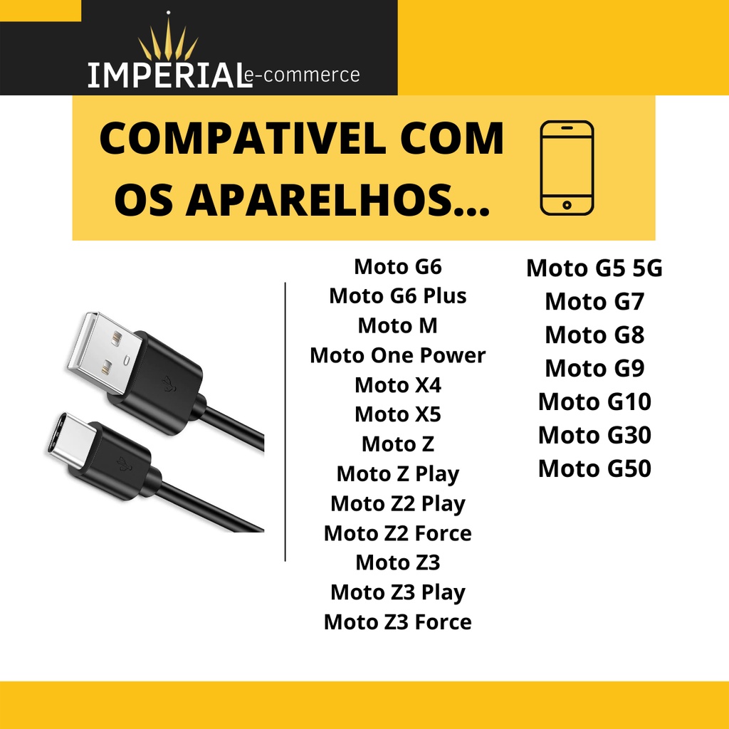 Cabo Carregador Tipo C P/ Celular Motorola Moto One Power — imagem 2 de 2