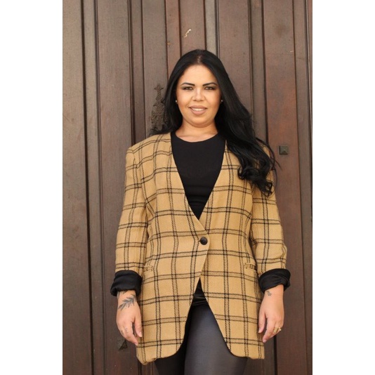 Casaco Blazer Xadrez Feminino Importado Vintage