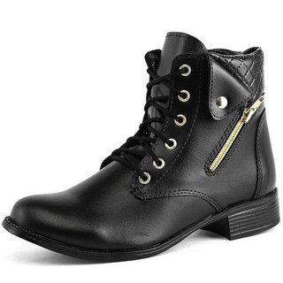Bota Feminina Cano Curto Médio Coturno Zíper Exclusiva
