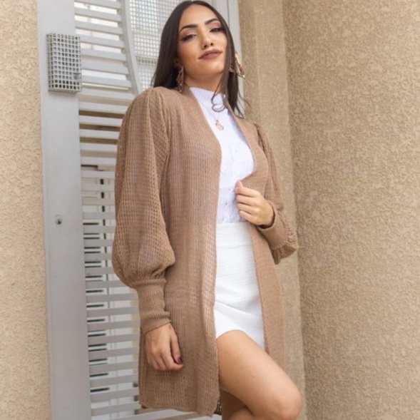 Cardigan Manga Bufante Inverno em Oferta na Shopee