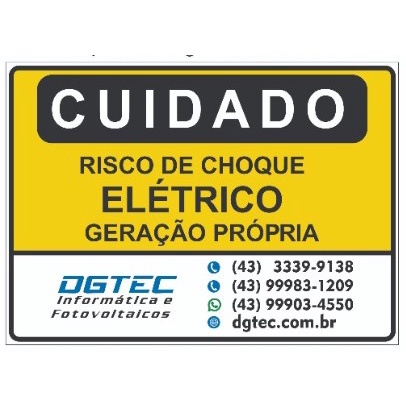 Placa Cuidado - Geração Própria - Padrão Energisa, Cemig, Enel Goias, Eletrobras - Tam 25x18 Personalizada c/ Logo - Imp