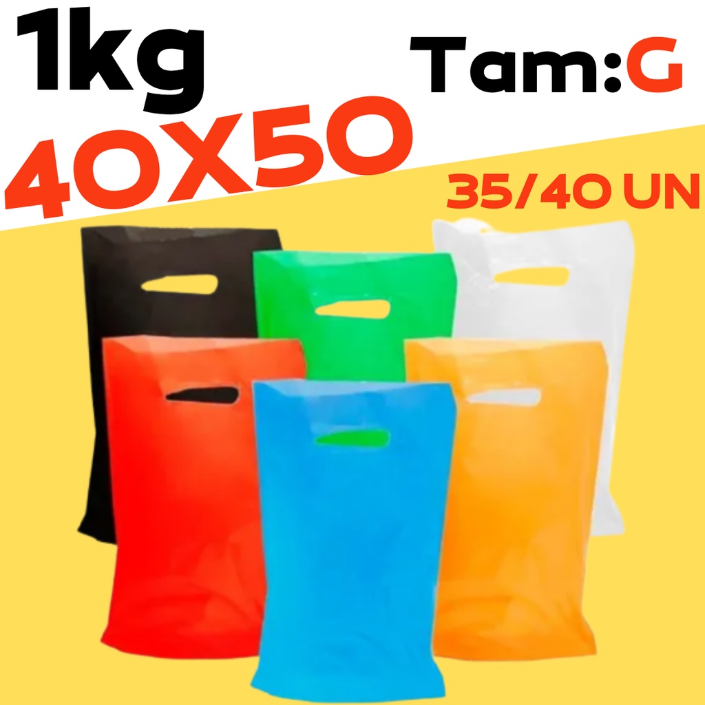 Sacola Plástica Alça Vazada / Boca de Palhaço 40X50 1kg Grande 35/40 Sacolas