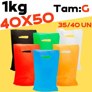 Sacola Plástica Alça Vazada / Boca de Palhaço 40X50 1kg Grande 35/40 Sacolas