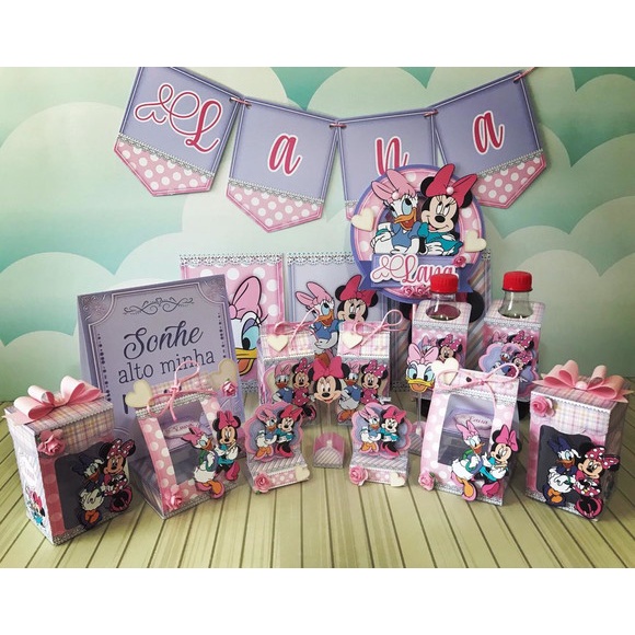 Kit Caixinhas Lembrancinha Personalizada Minnie e Margarida Aniversário Festa Infantil