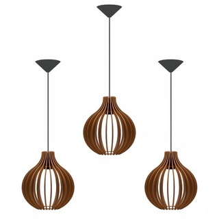 Kit Com 3 Abajur de Teto Luminaria em Mdf Pendente Tokyo Lustre Moderno Decoração Casa sem fio