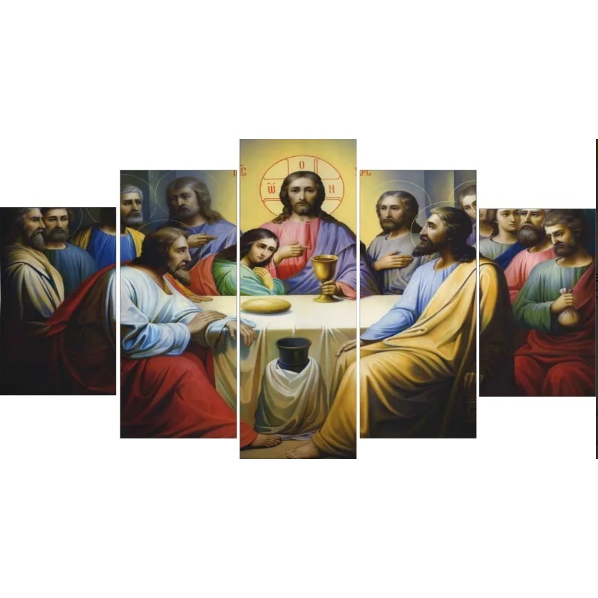 Quadro Para Sala Jesus Santa Ceia Ultima Ceia Mosaico 60x115