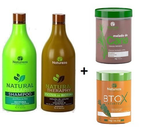 Kit Natureza Escova Biotina + Botox Cenoura + Melado Cana