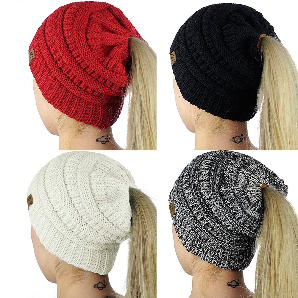 Touca Feminina Inverno Gorro De Lã Com Furo Para Rabo De Cavalo