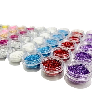 kit 12 Potinhos de Glitter Flocado Extra Fino 2 Gramas + Brilho / Varias Cores