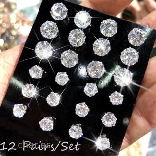 Brincos Femininos Masculinos De Cristal De Zircônia 12 Par / Conjunto