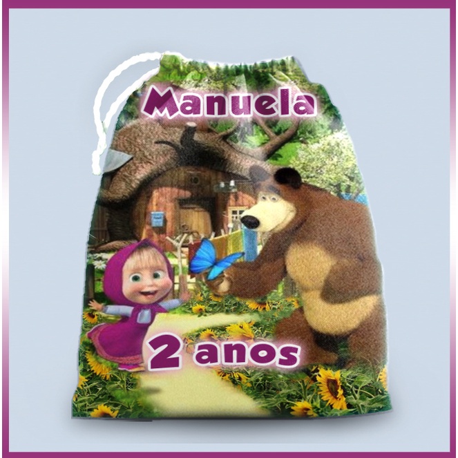 10 sacolinhas personalizada tecido MASHA para lembrancinhas de festa de aniversario 30cmx20cm