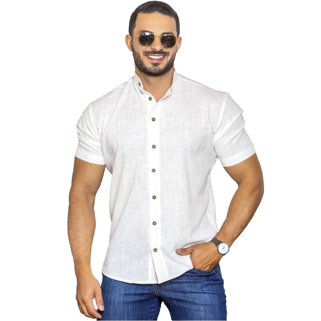 Camisa Social Masculina Gola Padre Linho Qualidade Luxo Promoção Atacado Moda Tendência