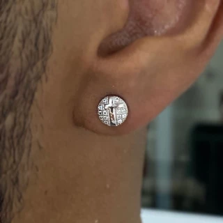 Brinco Masculino Pedra Zircônia Redondo Brilhante Banhado A Prata 925 Par Cravejado