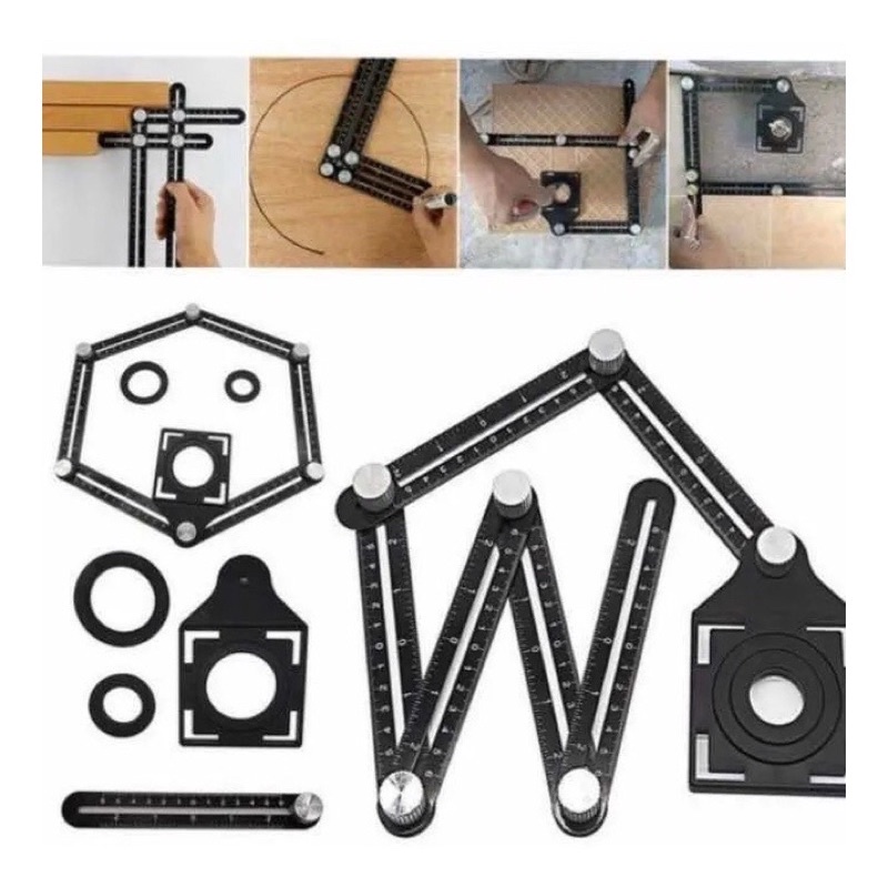Régua Metal Multi Ângulos Articulada para Cortar Piso Azulejo Madeira Gabarito Ferramenta Dobrável