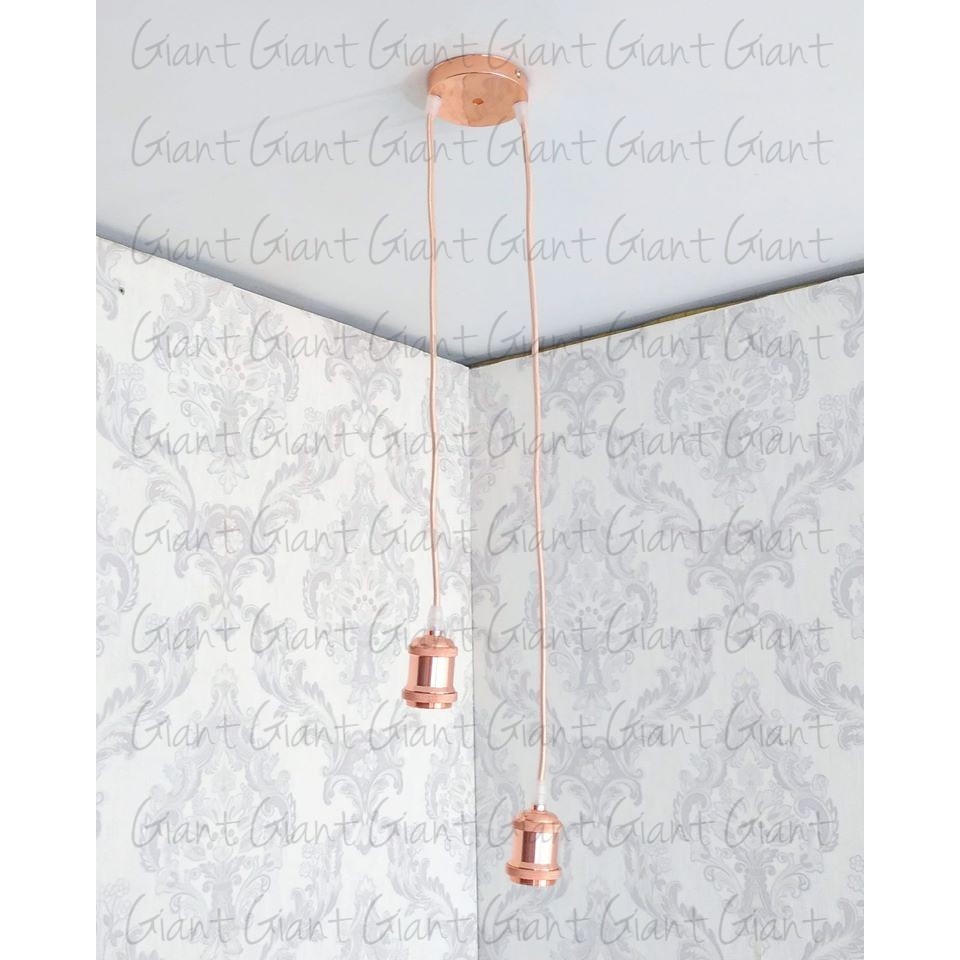 Pendente Duplo Soquete Vintage Retrô Edison Cromado Rose Gold + Canopla Furo Duplo + Fio (90cm) Roseé Gold Modelo Industrial Chique Boho Eventos Casa Decoração