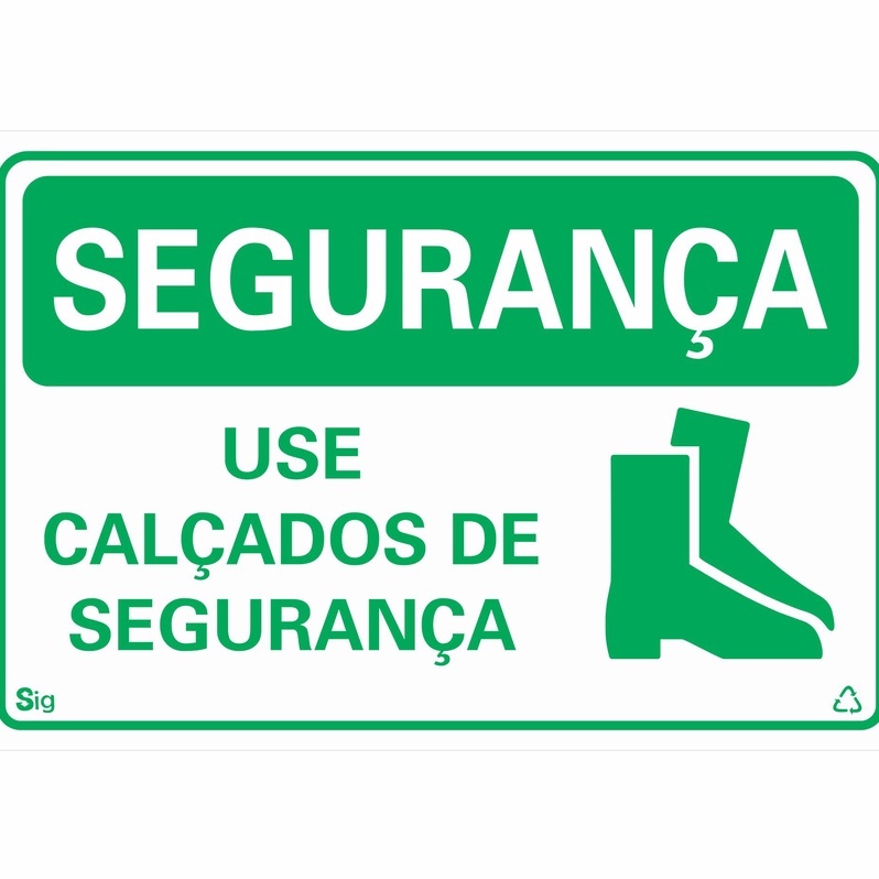 Placa de Sinalização SEGURANÇA USE CALÇADOS DE SEGURANÇA 20x30cm