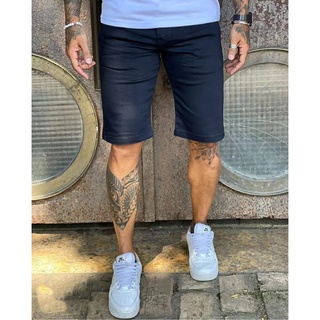 BERMUDA MASCULINA PRETA JEANS COM LYCRA SLIM TRADICIONAL
