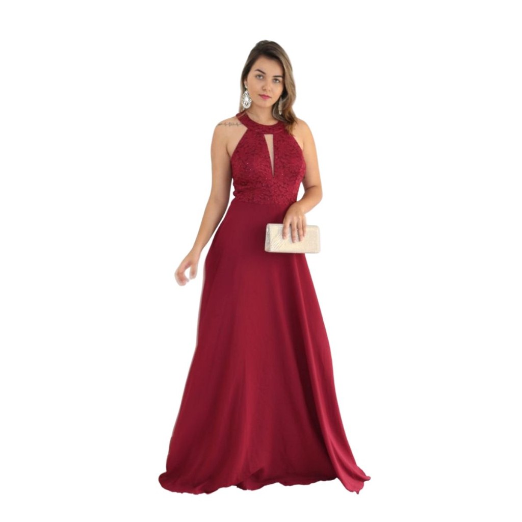 vestido de madrinha vermelho marsala