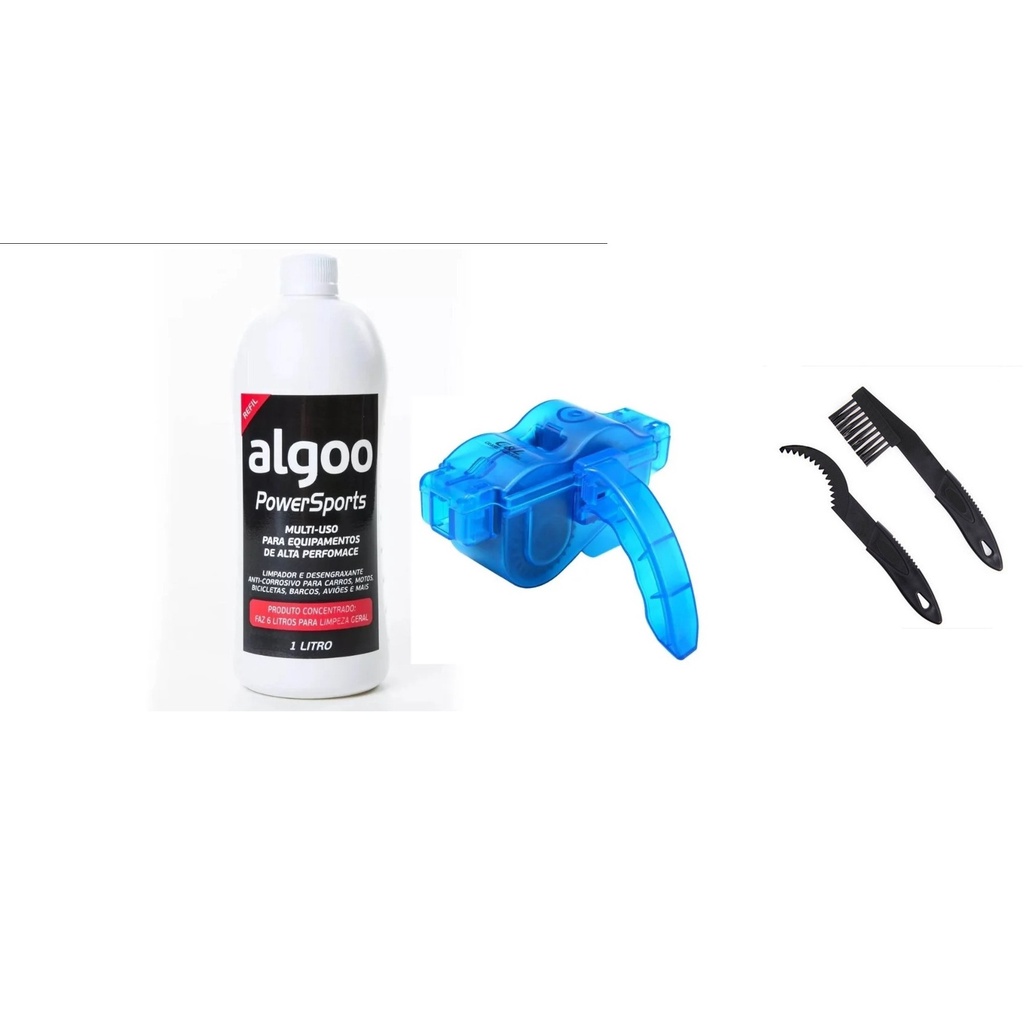 Kit desengraxante algoo 1 litro power sports + escova de limpeza e limpador corrente relação bike transmissão mtb speed