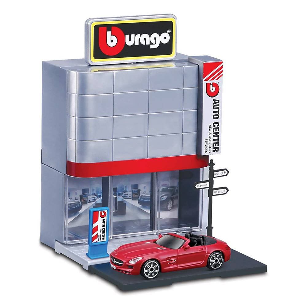 Cenário Centro Automotivo c/ Mercedes Benz SLS AMG Roadster - Build Your City - 1:43 - Burago