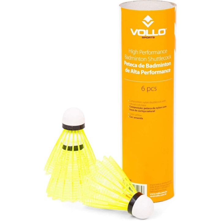 Peteca de Badminton Vollo de Nylon C/ Base de Cortiça  Tubo Com 6 Unidades