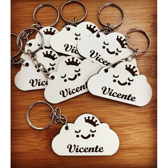 Kit de Chaveiros Nuvem Com Coroa Aniversarios Cha Aniversário Infantil em MDF