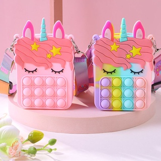 Bolsinha Unicórnio Pop It Fidget Toy Push Pop Bag