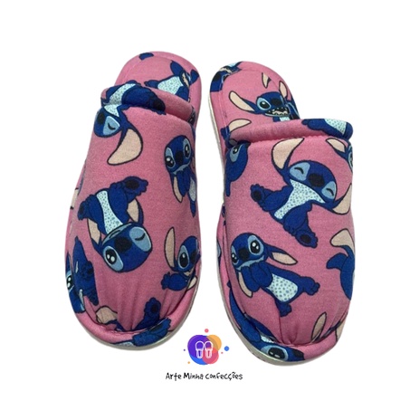 Pantufa Chinelo De Quarto unissex com estampa de Lilo & Stitch, Em Tecido Malha, Solado Flexível, Conforto para Casa