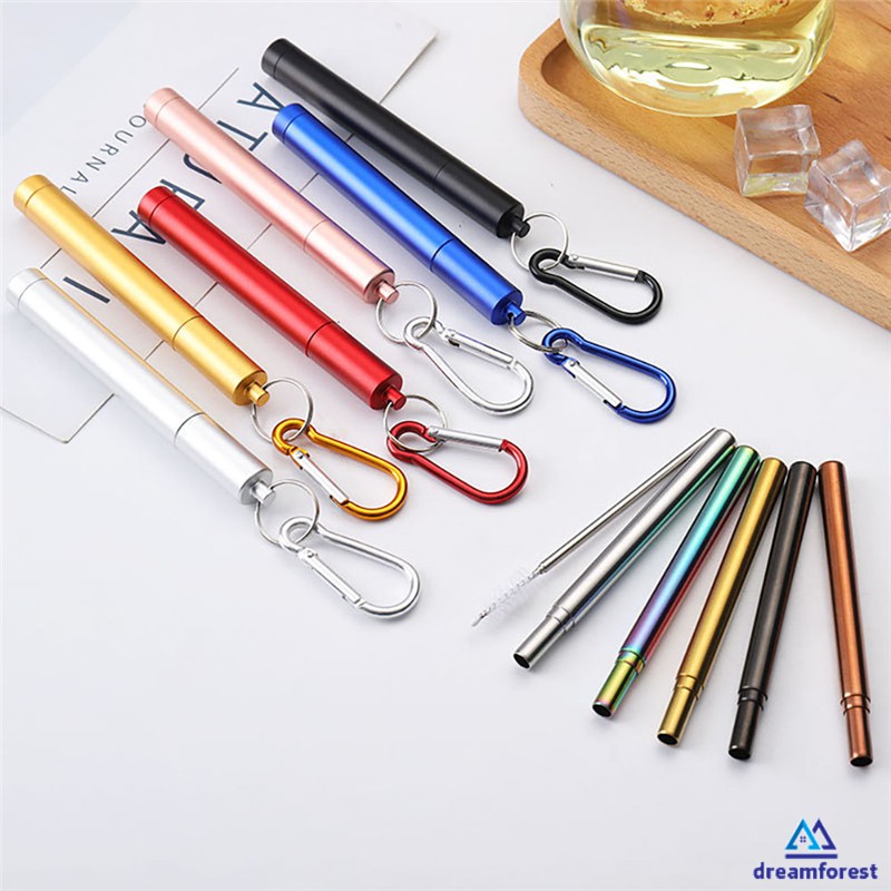 4Pçs Canudo Para Bebidas De Aço Inoxidável Reutilizável Dobrável De Metal Canudo Portátil Com Palha Balde E Escova
